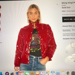 Candy apple red faux patent leather puffer jacket size XS by Chaser.